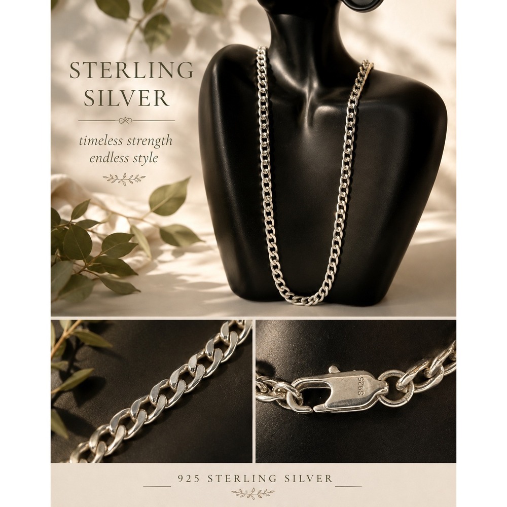 Sterling Silver 925 Curb Link Chain Necklace 5mm 17 Inch Unisex